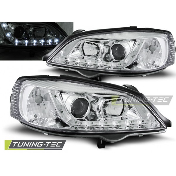 OPEL ASTRA G 09.97-02.04 Оптика альтернативная передняя Daylight c дхо хром