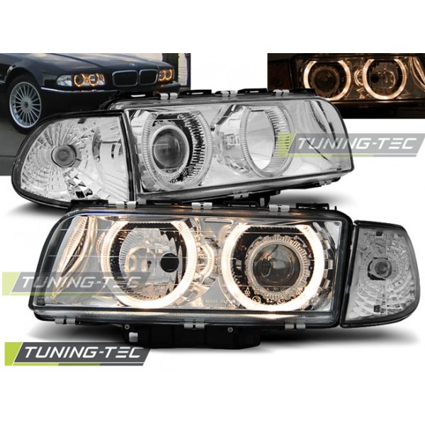 BMW E38 06.94-08.98 H7/H7 Оптика альтернативная передняя ангельские глазки хром
