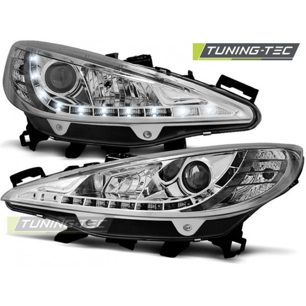 Оптика альтернативная передняя Daylight c дхо Peugeot 207 (2006-2010) хром