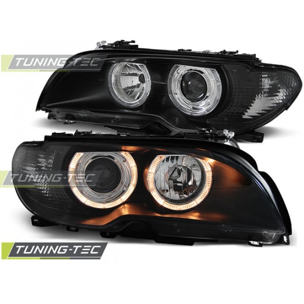 BMW E46 04.03-06 Coupe Cabrio Оптика альтернативная передняя ангельские глазки черная