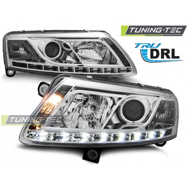 AUDI A6 C6 04.04-08 Оптика альтернативная передняя TRU DRL хром H7