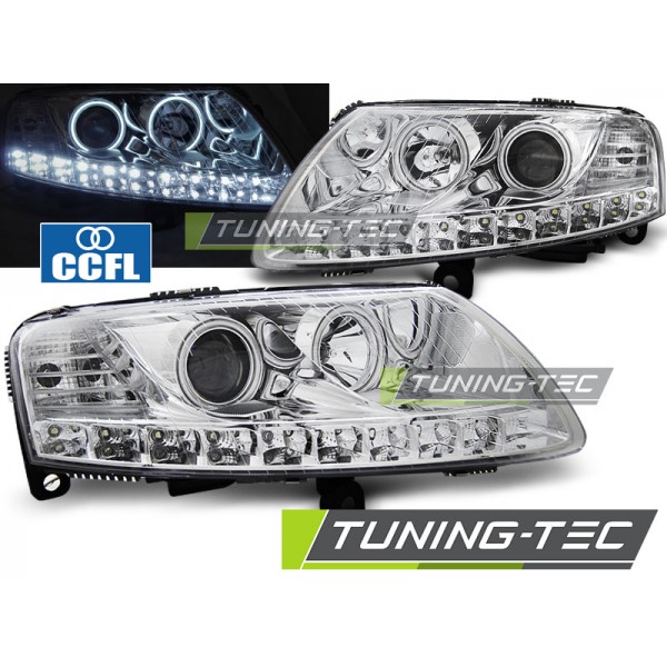 AUDI A6 C6 04.04-08 Оптика альтернативная передняя ангельские глазки LED хром