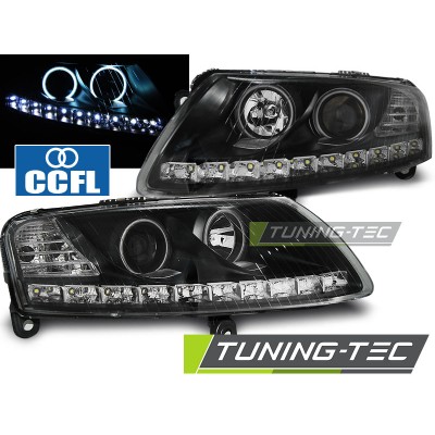 AUDI A6 C6 04.04-08 Оптика альтернативная передняя ангельские глазки LED черная