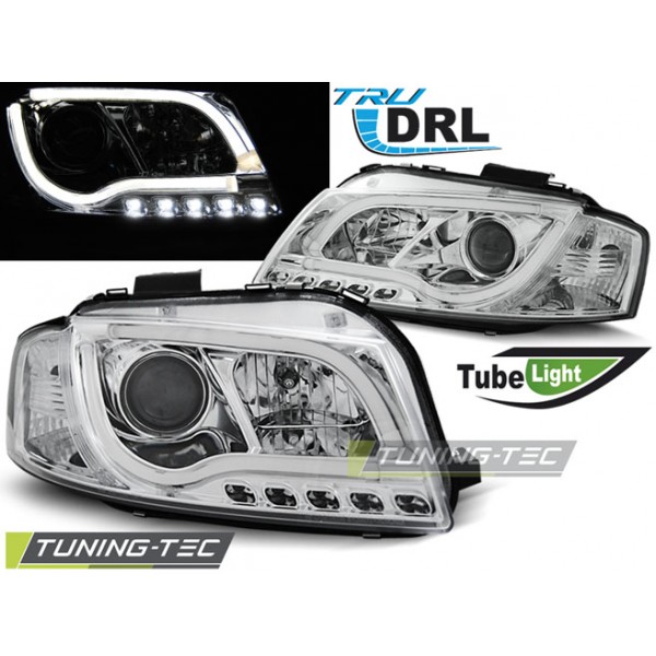 Оптика альтернативная передняя TUBE LIGHTS Tru DRL Audi A3 8P (2003-2008) хром