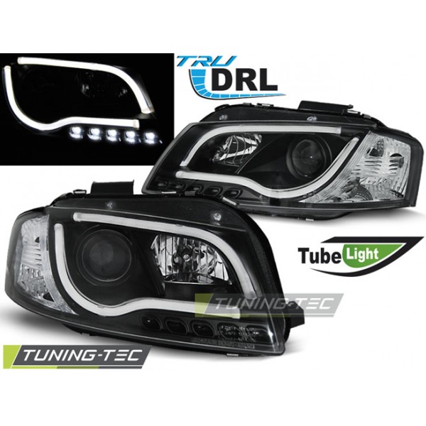 Оптика альтернативная передняя TUBE LIGHTS Tru DRL Audi A3 8P (2003-2008) черная