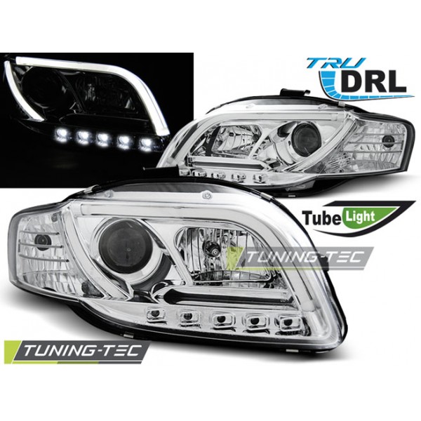 Оптика альтернативная передняя TUBE LIGHTS Tru DRL Audi A4 B7 (2004-2008) хром