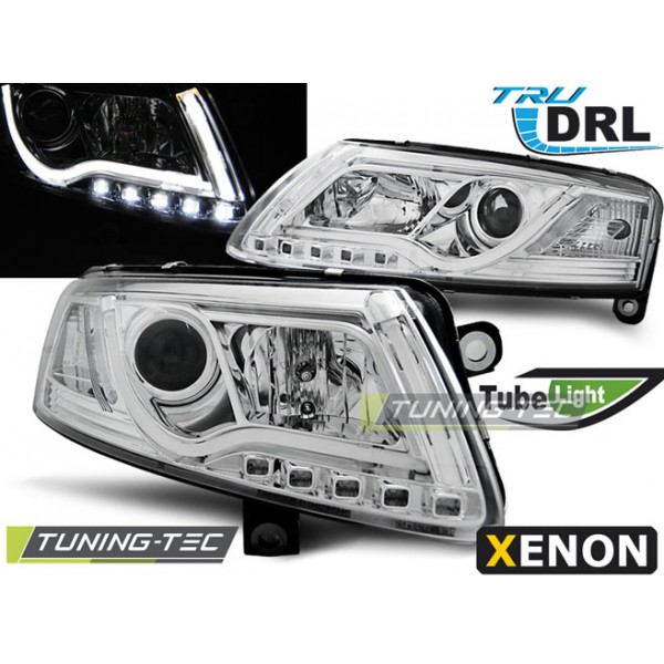 Оптика альтернативная передняя TUBE LIGHTS TRU DRL под штатный ксенон Audi A6 C6 (2004-2008) хром