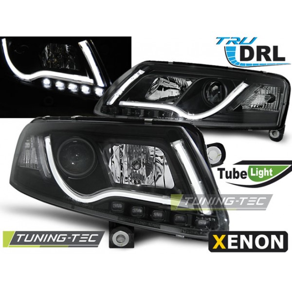 Оптика альтернативная передняя TUBE LIGHTS TRU DRL под штатный ксенон Audi A6 C6 (2004-2008) черная