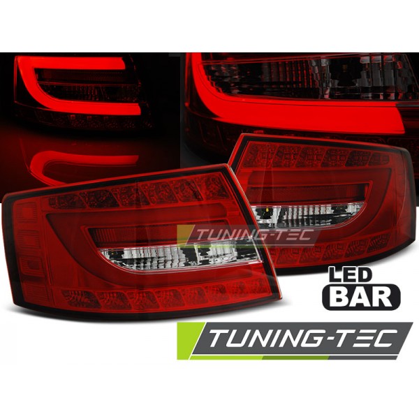 Фонари LED Bar тюнинг вместо штатных светодиодных фонарей Audi A6 C6 (2004-2008) красно-белые