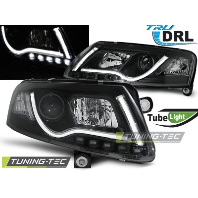 Оптика альтернативная передняя TUBE LIGHTS TRU DRL под штатный галоген Audi A6 C6 (2004-2008) черная