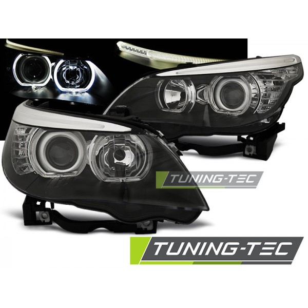BMW E60/E61 03-07 LED Оптика альтернативная передняя ангельские глазки H7/H7 черная