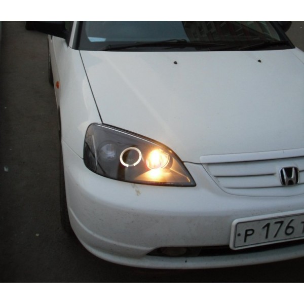 Оптика альтернативная передняя ангельские глазки Honda Civic VII (2001-2003) черная