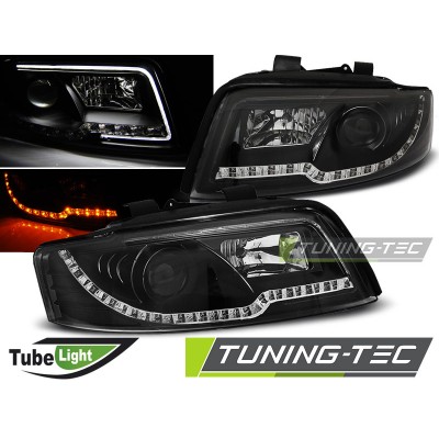 Оптика альтернативная передняя линзованная Tube Light Audi A4 B6 (2001-2004) черная
