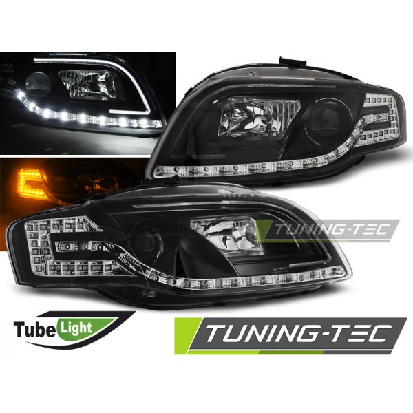 Оптика альтернативная передняя линзованная Tube Light Audi A4 B7 (2005-2008) черная