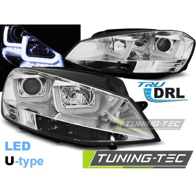 Альтернативная оптика с DRL U-Type передняя Volkswagen Golf VII (2012-...) хром