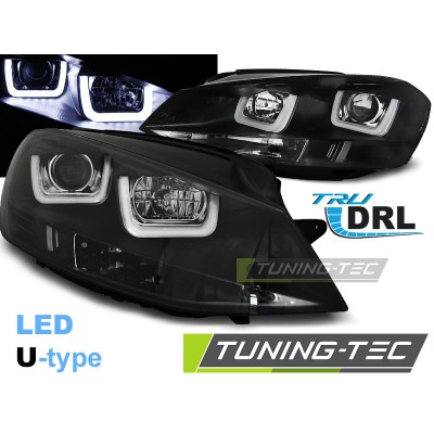 Альтернативная оптика с DRL U-Type передняя Volkswagen Golf VII (2012-...) черная