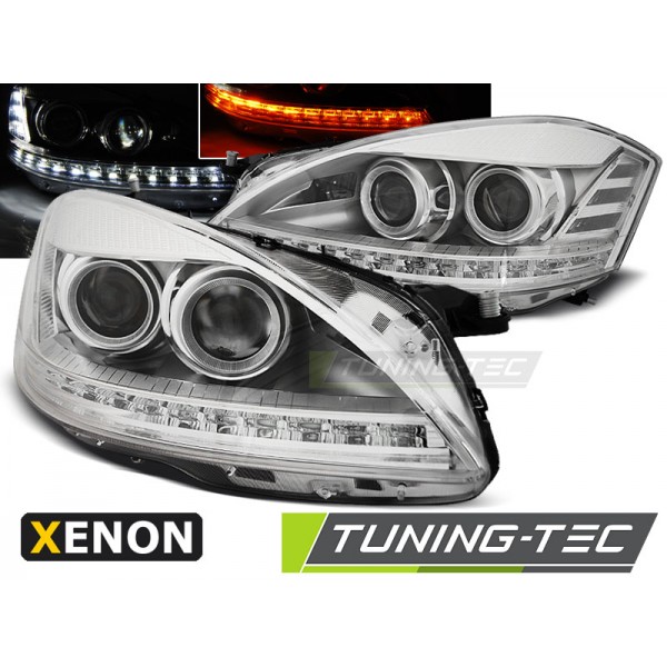 Оптика альтернативная с DRL передняя Mercedes W221 S-klasse (2005-2009) хром