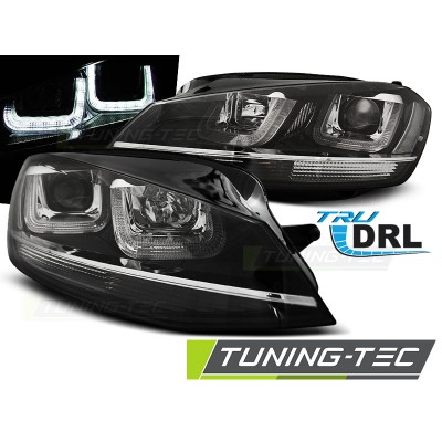 Альтернативная оптика с DRL U-Type передняя Volkswagen Golf VII (2012-...) черная c серебристой полосой