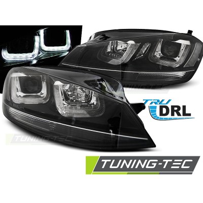 Альтернативная оптика с DRL U-Type передняя Volkswagen Golf VII (2012-...) черная c черной полосой