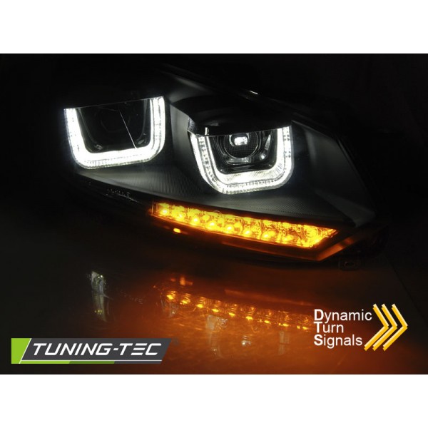 Оптика альтернативная передняя Tuning-Tec U-Type TrueDRL Dynamic Volkswagen Golf VI (2008-2012) черная