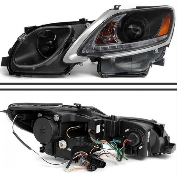Оптика передняя тюнинг DayLine Lexus GS II GS300/GS350/GS450/GS460 (2005-2009) черная