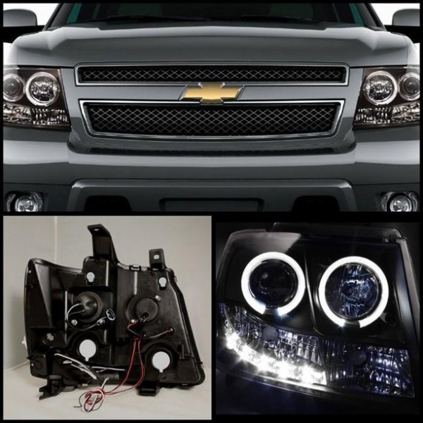 Оптика альтернативная передняя Sonar Angel Eyes Chevrolet Tahoe/Yukon/Suburban (2007-2014) черные